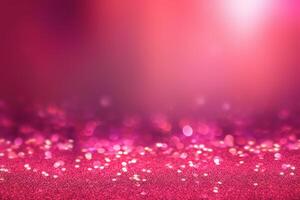 Beautiful abstract background with sparkles and copy space. Pink backdrop with glitter, sequins. Celebration, festive, event. Bokeh effect. Trendy design. . photo