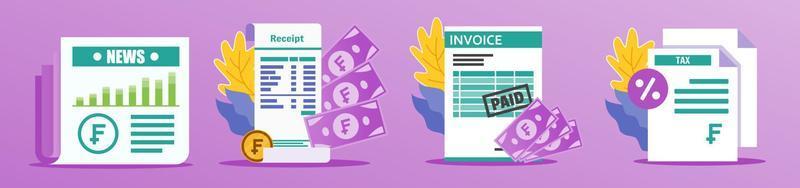 Swiss Franc Receipt and Documents Illustration vector