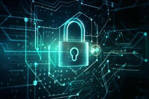 A digital image of a lock with a blue background with photo