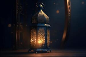 A lantern with the light shining on it, islamic background photo