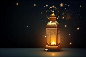 A lantern with the light shining on it, islamic background photo