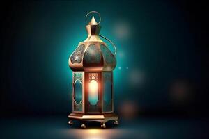 A lantern with the light shining on it, islamic background photo