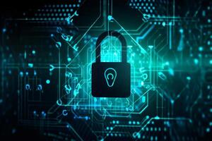A digital image of a lock with a blue background with photo
