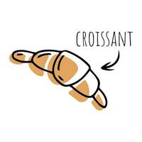 Doodle croissant, french pastry for breakfast vector