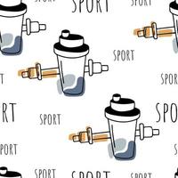 Seamless pattern Doodle shaker and dumbbell vector