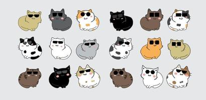 Cat with sunglasses cartoon character set vector