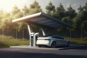 A charging station for electric cars, a car of the present and the future, an environmentally friendly car, . photo