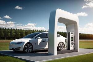 A charging station for electric cars, a car of the present and the future, an environmentally friendly car, . photo