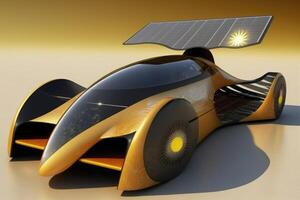 un coche desde el futuro, un coche con un incorporado solar panel, un solar panel como interminable energía para un auto, generativo ai. foto