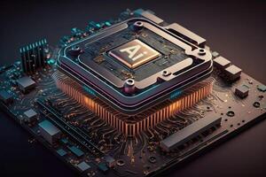 Futuristic microchip processor, Quantum computer, future technologies CPU and microprocessors, . photo