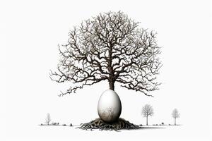 egg as tree of life, egg and tree on white background, copy space and family tree idea, , photo