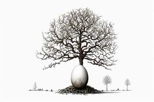 huevo como árbol de vida, huevo y árbol en blanco fondo, Copiar espacio y familia árbol idea, generativo ai, foto