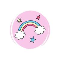 Cute logo or icon vector with rainbow and stars, illustration on circle with brush texture, for social media story and highlights