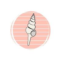 Cute logo or icon vector with seashell on striped background, illustration on circle for social media story and highlights