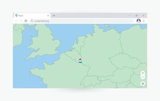 Browser window with map of Luxembourg, searching  Luxembourg in internet. vector