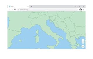 Browser window with map of Vatican City, searching  Vatican City in internet. vector