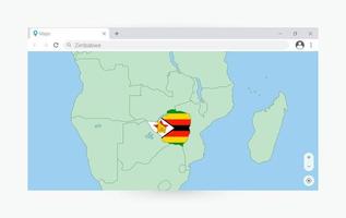 Browser window with map of Zimbabwe, searching  Zimbabwe in internet. vector