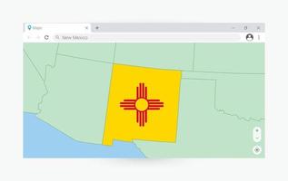 Browser window with map of New Mexico, searching  New Mexico in internet. vector