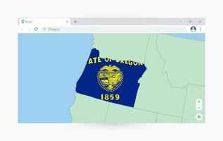 Browser window with map of Oregon, searching  Oregon in internet. vector