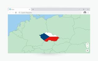 Browser window with map of Czech Republic, searching  Czech Republic in internet. vector