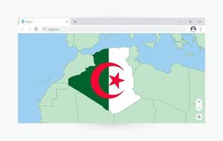 Browser window with map of Algeria, searching  Algeria in internet. vector