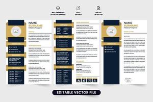 currículum modelo vector para oficina empleo. oficina empleado CV y currículum vector para un trabajo solicitud y oficial trabajar. corporativo currículum diseño modelo diseño con dorado y oscuro colores.