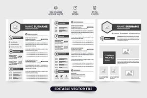 Creative CV template design with employee portfolio layout. Job application and resume layout design with dark color. Professional CV and corporate resume vector for a corporate office job.