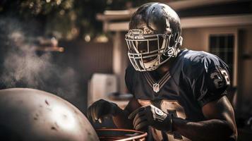 A football player grilling on a grill photo