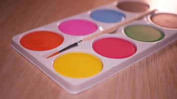 Gouache palette of eight colors close-up video