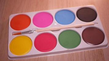 Gouache palette of eight colors close-up video