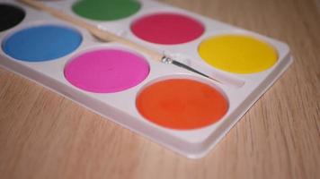 Gouache palette of eight colors close-up video