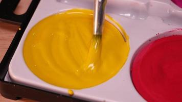 Yellow watercolor close-up in a palette video
