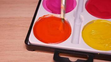 Orange watercolor close-up in a palette video