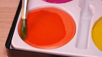 Orange watercolor close-up in a palette video