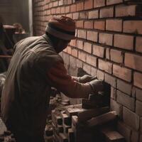 Bricklayer at work AI photo