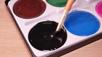 zwart waterverf detailopname in een palet video