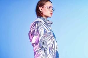 fashionable woman in silver jacket party luxury lifestyle photo