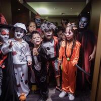 School kids in Halloween Costume - photo