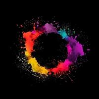 Holi powder color splash paints round border isolated on Black background colorful explosion - photo