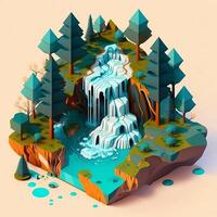 Isometric Waterfall In The Forest - photo