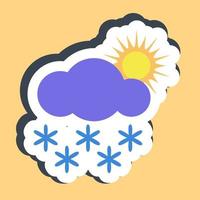 Sticker snowing with sun. Weather elements symbol. Good for prints, web, smartphone app, posters, infographics, logo, sign, etc. vector