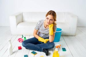 Housewife detergent housework fatigue lifestyle interior hygiene photo
