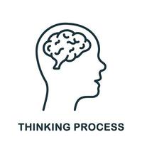 Thinking Process Line Icon. Brainstorm and Cognition Linear Pictogram. Decision Making Process Outline Sign. Intellectual Imagination Symbol. Editable Stroke. Isolated Vector Illustration.