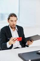 businessmen office work documents with a phone in hand technology photo