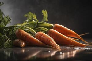 Fresco zanahorias en el cocina mesa, creado con generativo ai foto