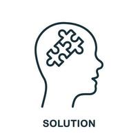 Person's Brain and Jigsaw, Creation Idea Concept Linear Pictogram. Solution in Human Head Line Icon. Thinking Intellectual Process Outline Symbol. Editable Stroke. Isolated Vector Illustration.