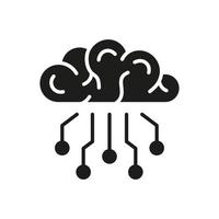 Tech Science Solid Pictogram. Human Brain with Circuit, Digital Technology Concept Black Line Icon. Artificial Intelligence Silhouette Symbol on White Background. Isolated Vector Illustration.