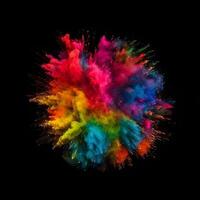 Holi powder color splash paints round border isolated on Black background colorful explosion - photo