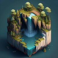 Isometric Waterfall In The Forest - photo
