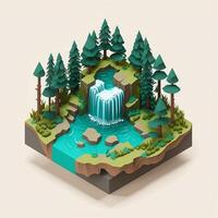 Isometric Waterfall In The Forest - photo